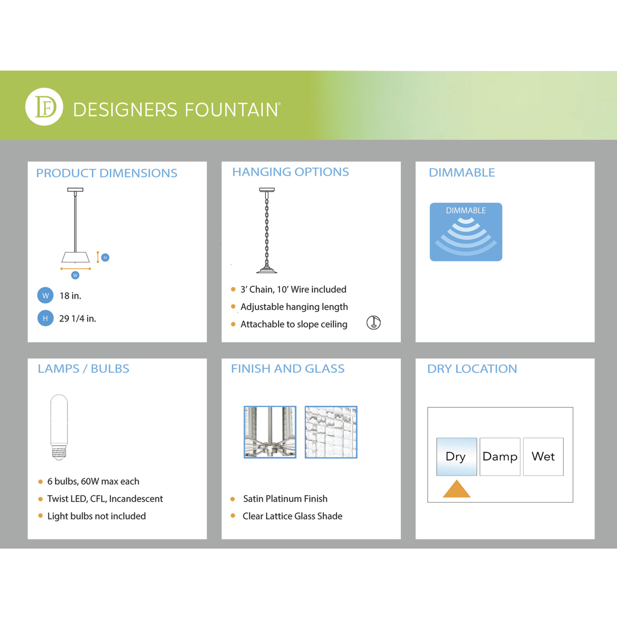 Pivot 6 Light 18 inch Satin Platinum Foyer Light Ceiling Light